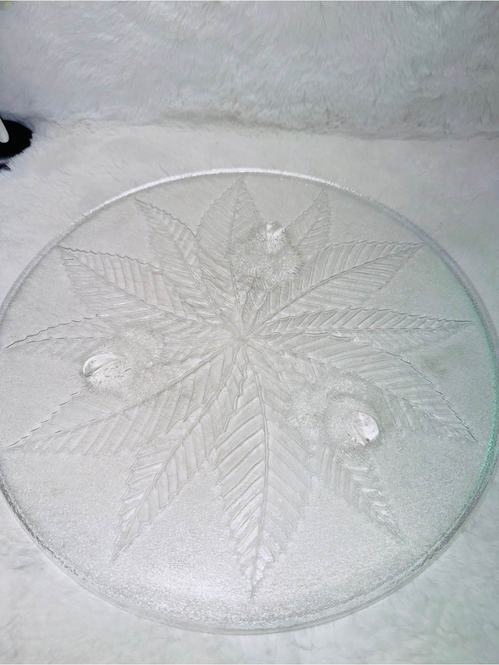 Quality French Luminark Pressed Glass Cake Serving Platter w/ Starburst Pattern